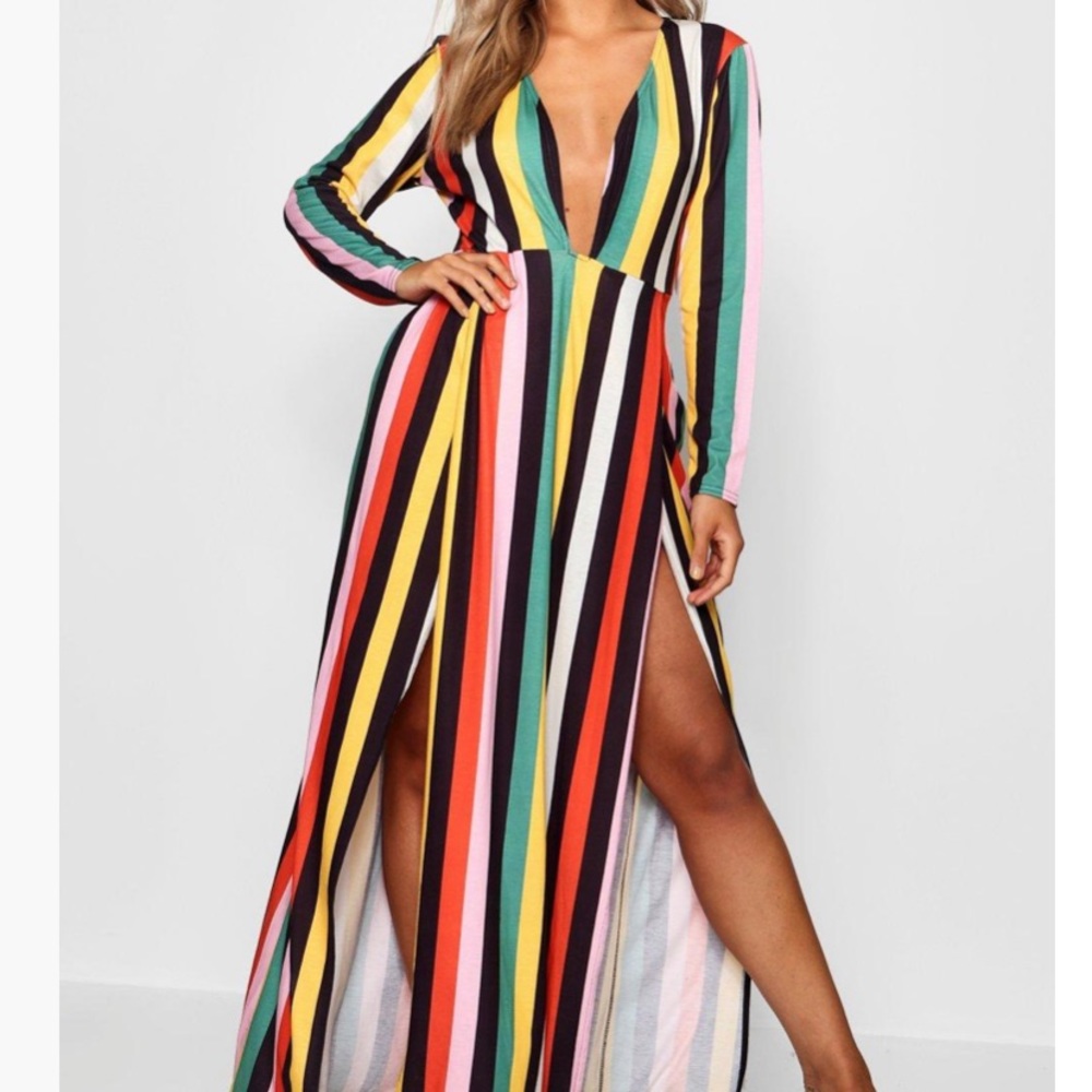 Multi color high double slit dress